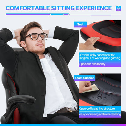 Ergonomic Office Computer Home Gaming Desk Chair Adjustable PU Leather Racing Chair Flip-up Armrest For Christmas Furniture