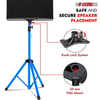 5 Core Speaker Stand Tripod Floor Tall Adjustable Up to 72 Inch DJ Studio Monitor Stands Pole Mount - SS ECO 1PK WOB