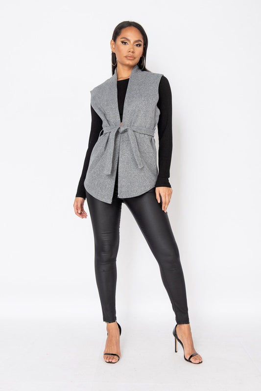 Sleeveless Wool Belted Blazer