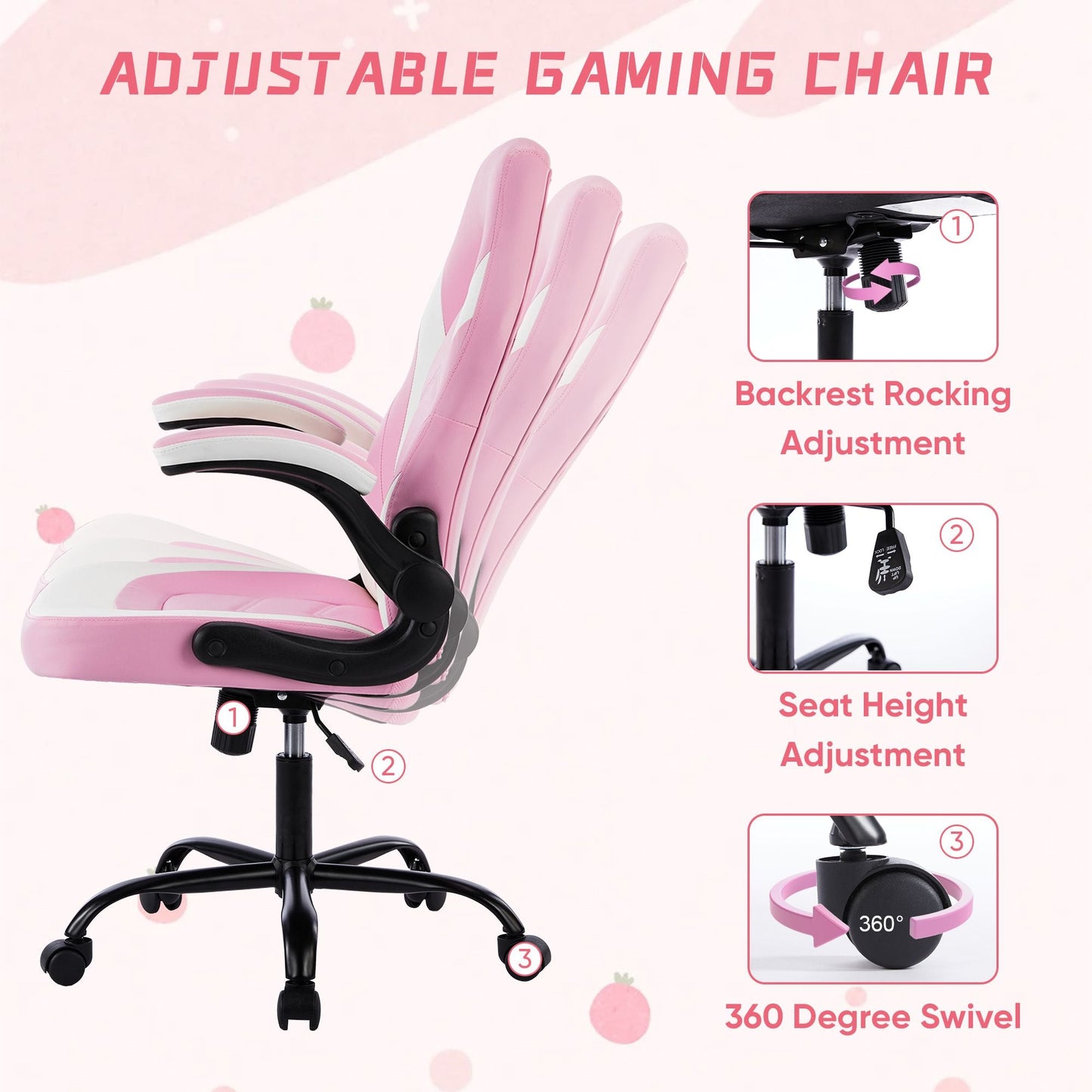 Ergonomic Office Computer Home Gaming Desk Chair Adjustable PU Leather Racing Chair Flip-up Armrest For Christmas Furniture