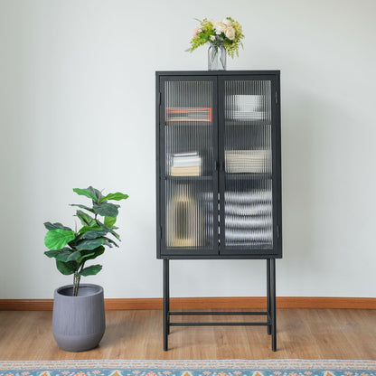 Modern Solid Color Matte Glass Storage Cabinet with Adjustable Shelves