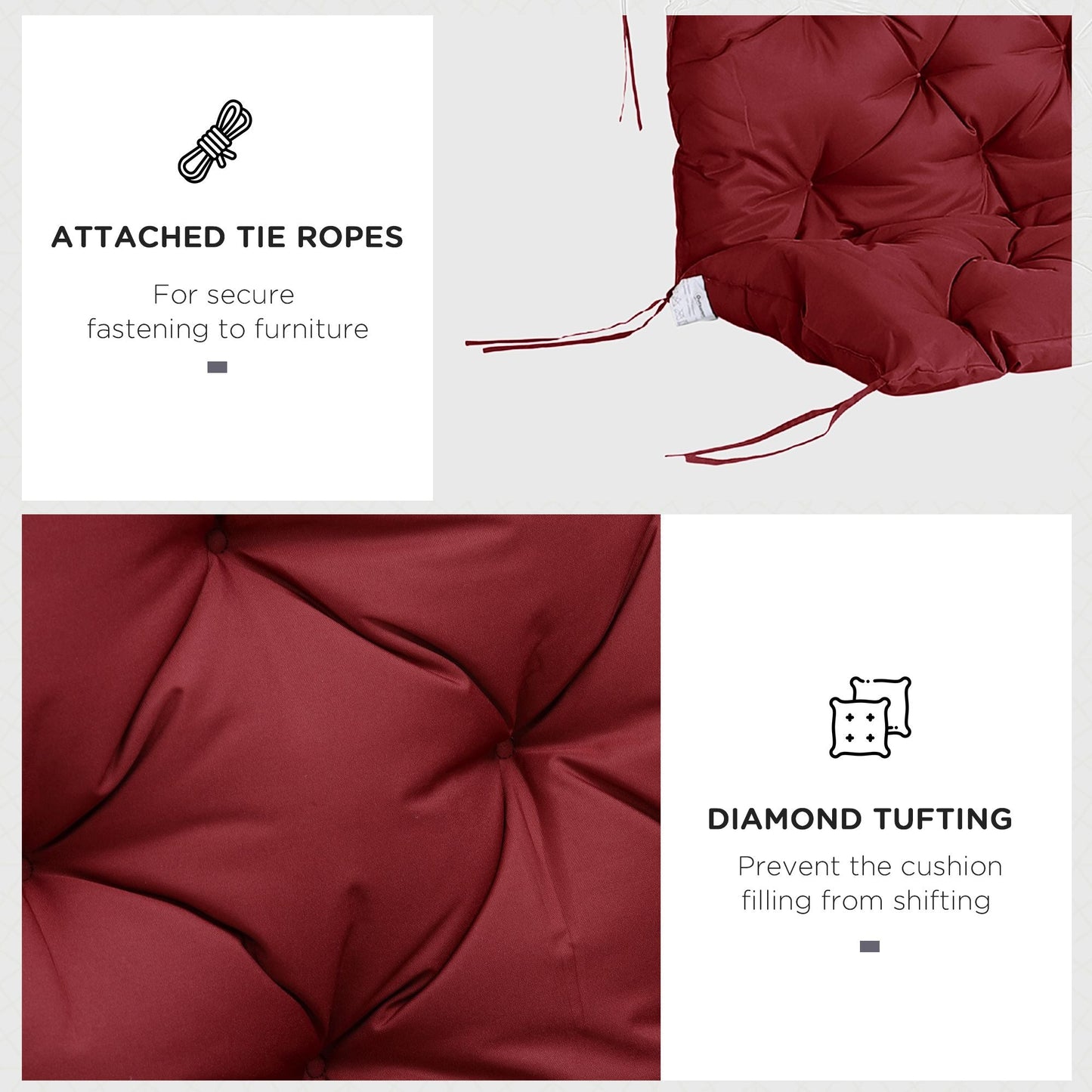 3 Seater Outdoor Swing Cushions with Backrest, Replacement Cushions for Patio Furniture, Wine Red