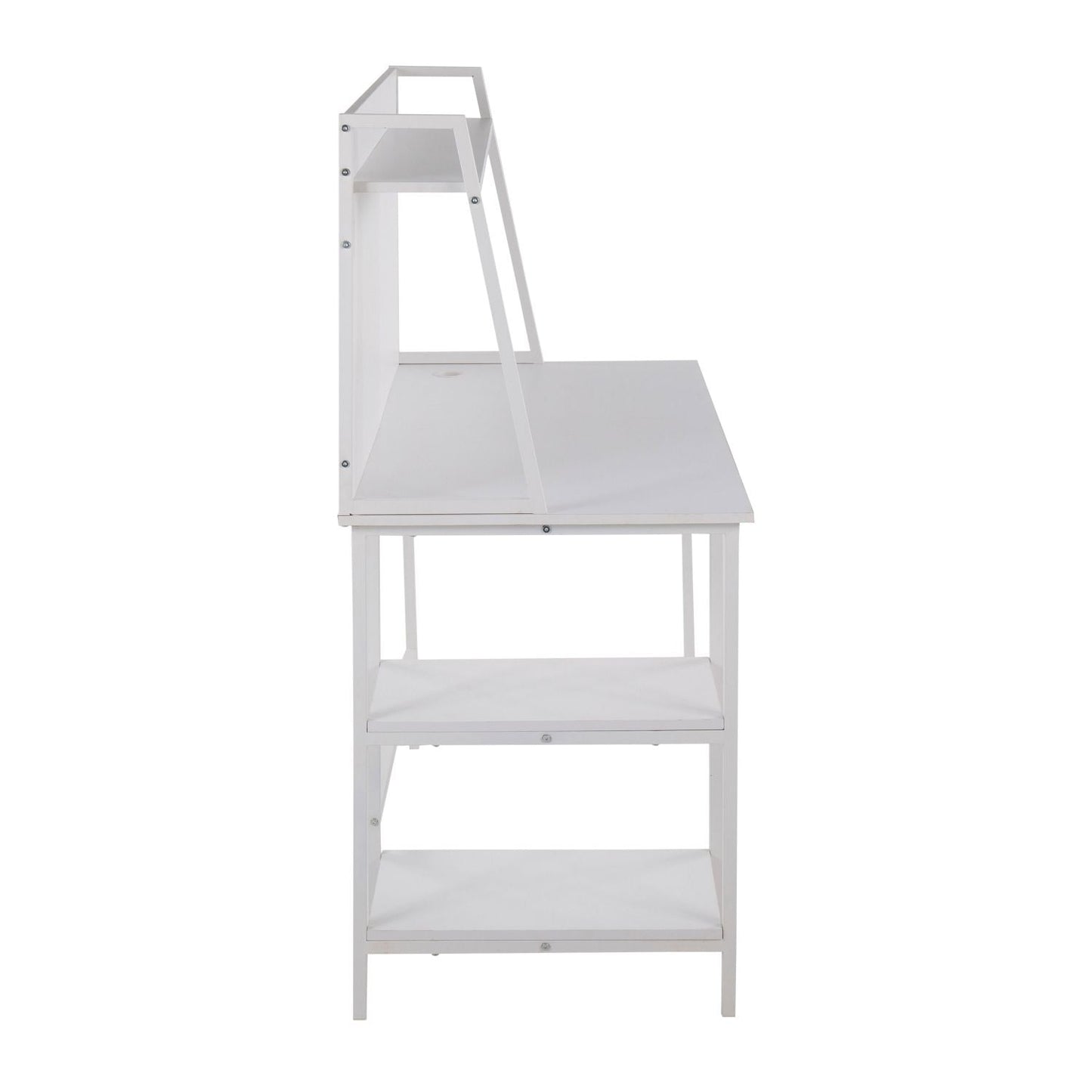 Geo Shelf Contemporary Desk in White Steel and White Wood by
