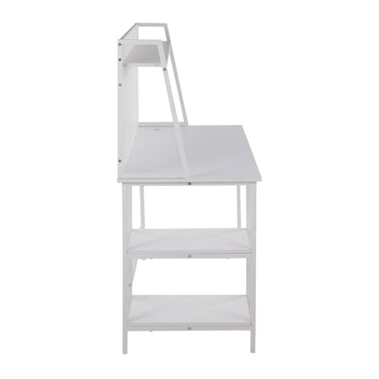 Geo Shelf Contemporary Desk in White Steel and White Wood by