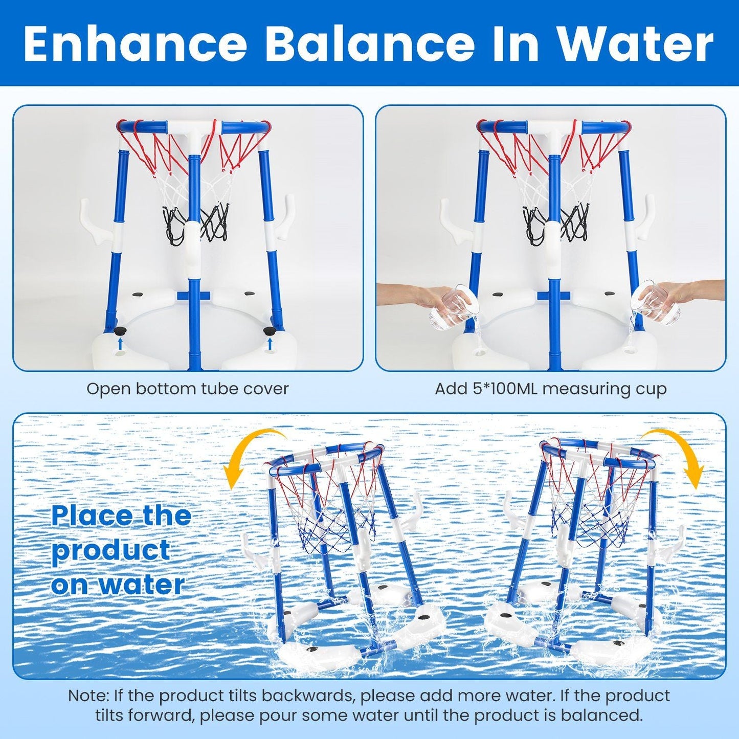 Summer Pool Basketball Hoop Toy Set With 4 Basketballs 4 Circles Pump Floating Swimming Pool Basketball Games Poolside Water Play Toy For 3-12Years Old Kids Adults