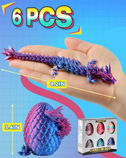 8" 3D Printed Dragon Eggs, Mystery Crystal Dragon Egg for Easter Basket Stuffers, Unique Easter Toys & Decor, Fantasy Tabletop Decor for Kids & Collectors (4 Pack)