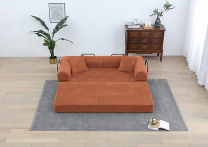 77.9'' Convertible Folding Sofa Bed – 4-in-1 Modular Floor Couch, Corduroy Small Cloud Couch, Compressed Foldable Sleeper Sofa, King Size Futon for Bedroom, Guest Room (Pink)