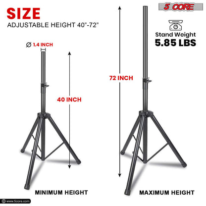 5 Core Speaker Stand Tripod Heavy Duty Adjustable Up to 72 Inch DJ Studio Monitor Stands Pole Mount - SS HD BLK WOB