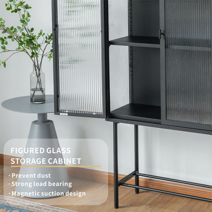 Modern Solid Color Matte Glass Storage Cabinet with Adjustable Shelves