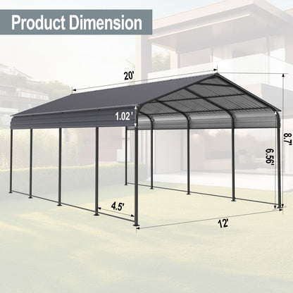 supply Video NEW Metal Carport 12 ×20 FT Heavy Duty with Galvanized Steel Roof, Metal Garage Canopy with Galvanized Steel Roof & Frame, Car Tent Outdoor Storage Shed for Car, Boats and Truck, Gray