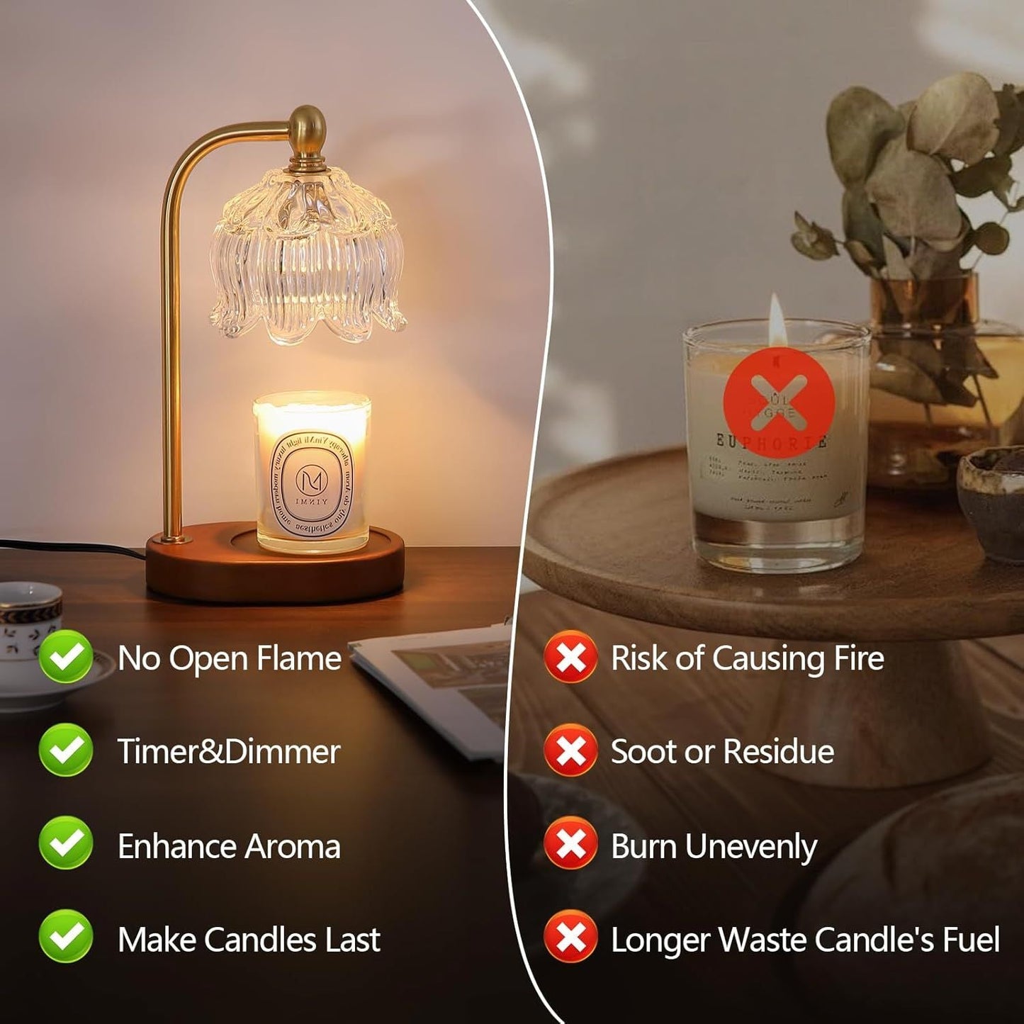 Candle Warmer Lamp with Timer Dimmable,Antique Brass Candle Lamp,Wax Melt Warmer Light for Jar Candles,Mother's Day/Birthday/Christmas Gifts for Mom/Wife,Home Decor Lamp,with 2 Bulbs