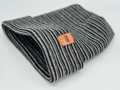 Modern Theta Stitch Contrast Cuffed Beanie (Patent Pending Design)-Gray/Black, Made in USA