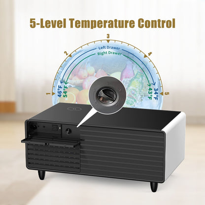 Modern Smart mini Coffee Table with Built in Fridge;  Outlet protection; Wireless charging module; Mechanical temperature control; Power socket; USB interface And power interface.
