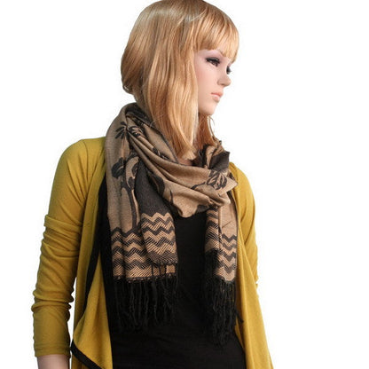 Blancho Bedding -Pa-616-5 Khaki Base Peony Flowers Patterns Exquisitely Soft Woven Pashmina/Shawl/Scarf
