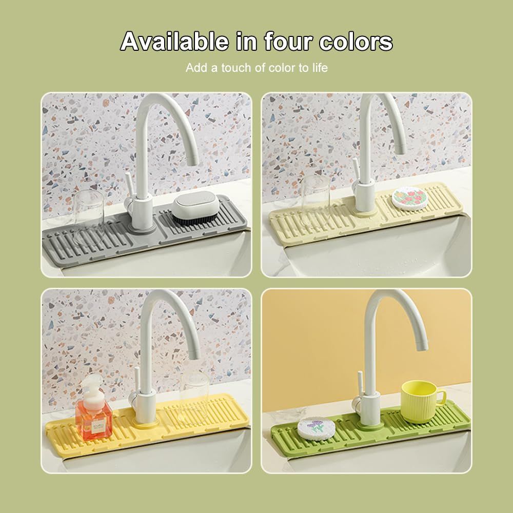 2Pcs Kitchen Sink Splash Guard - Silicone Faucet Handle Drip Catcher Tray Behind Faucet, Kitchen Gadgets Sink Accessories for Kitchen Counter and Bathroom