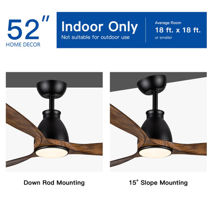 52 in. Outdoor/Indoor Integrated LED Imitation  Modern Ceiling Fan with Lights and Remote Control