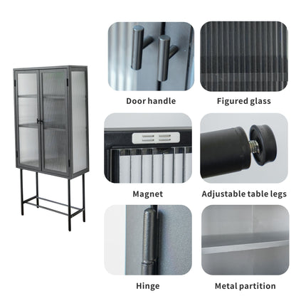 Modern Solid Color Matte Glass Storage Cabinet with Adjustable Shelves