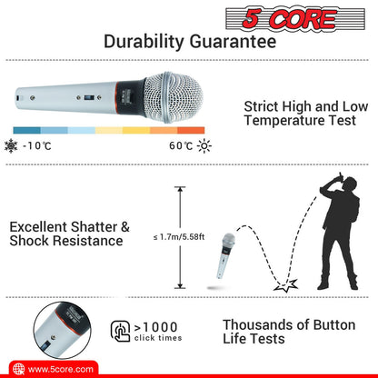 5 Core Microphone Wired Dynamic Vocal Handheld Mic Cardioid Karaoke Unidirectional Microfono w On and Off Switch Includes XLR Audio Cable for Singing, Public Speaking & Parties PM 305