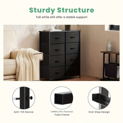Dresser for Bedroom with 8 Drawers Tall Dresser & Chest of Drawers Fabric Dresser with Wood Top and Sturdy Steel Frame