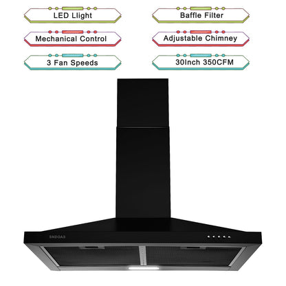 30 inch Wall Mount Range Hood Kitchen Exhaust Stove Vent 350CFM Mechanical Control