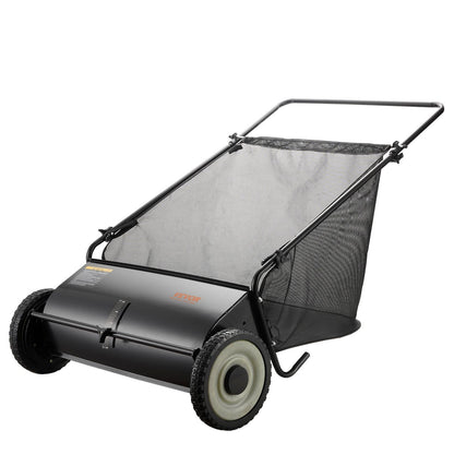 Push Lawn Sweeper, 26-inch Leaf & Grass Collector, Strong Rubber Wheels & Heavy Duty Thickened Steel, Durable to Use with Large Capacity 7 cu. ft. Mesh Collection Hopper Bag, 4 Spinning Brushes