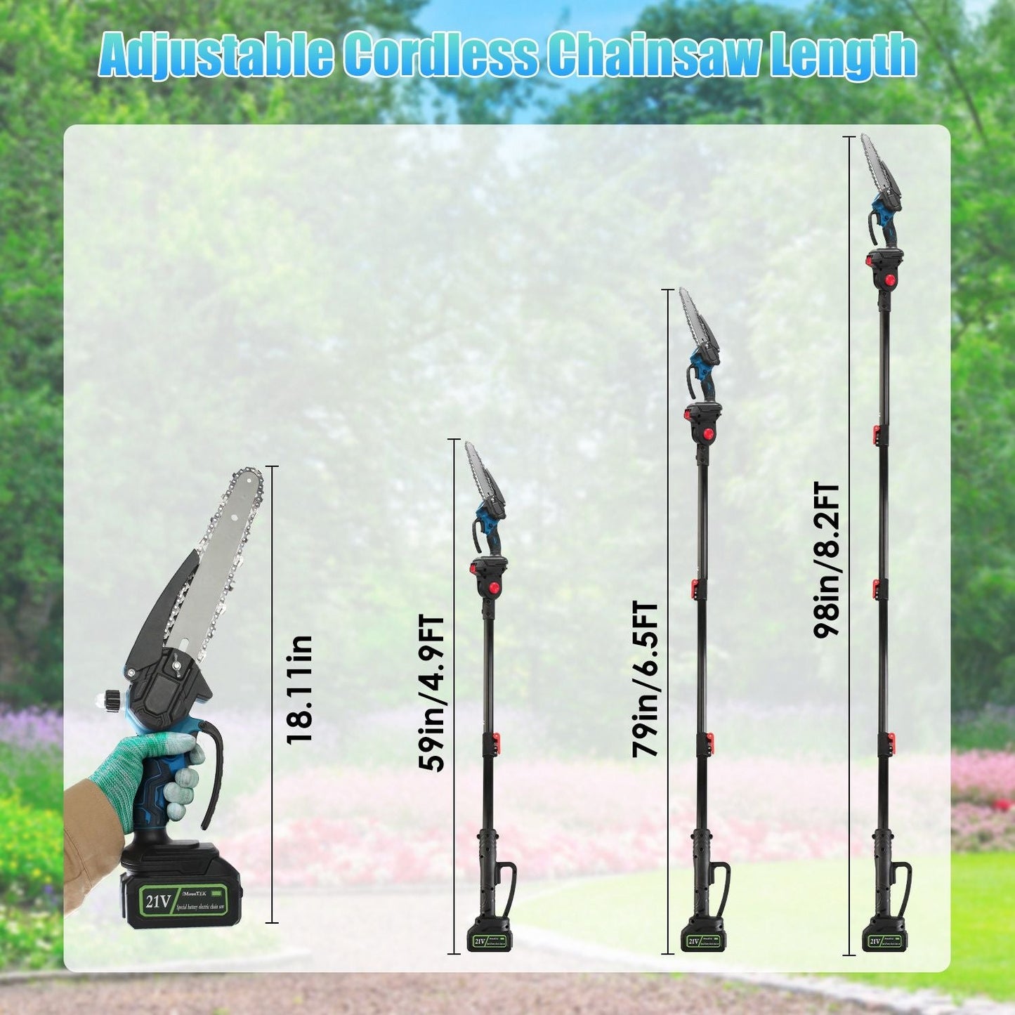 2-In-1 8' Cordless Electric Pole Saw and Mini Chainsaw with Extension Poles 2Pcs 21V 3.0Ah Batteries Adjustable Length Chain Saw With Auto Oiler Safety Switch For Wood Cutting