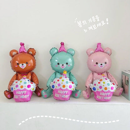 1PCS 4D birthday bear foil balloon Hug Cake Bear valentine hearts bear Balloon Birthday Party Decorations