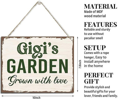 gigi's Garden Sign - Rustic Hanging Wood Plaque, Mother's Day & Birthday Gift Idea, Farmhouse Decor for Home, Garden, Yard, Balcony