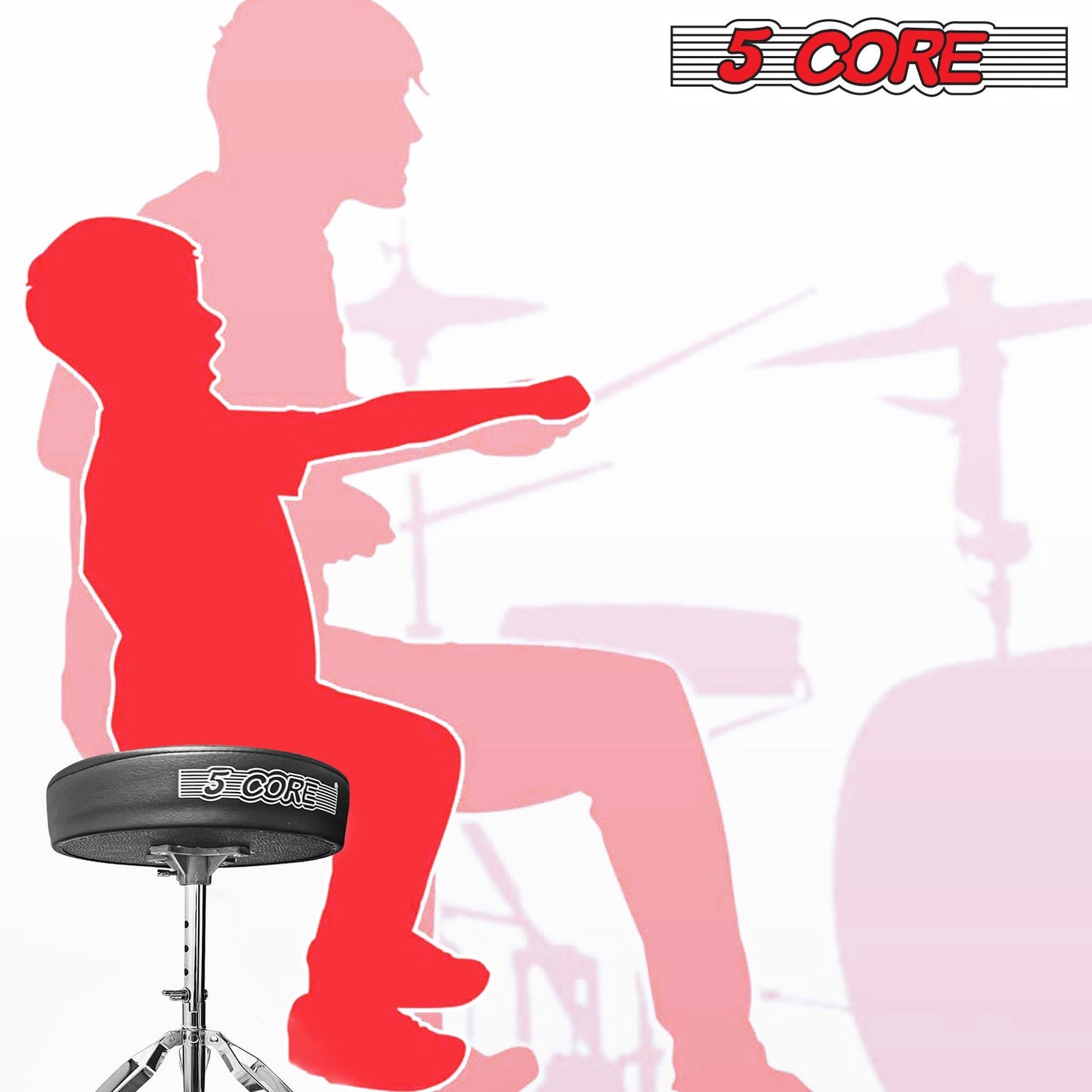 5 Core CHROME PRO Universal Drum Chair Round Padded Seat Throne Drum Stool Stand DS CH BLK