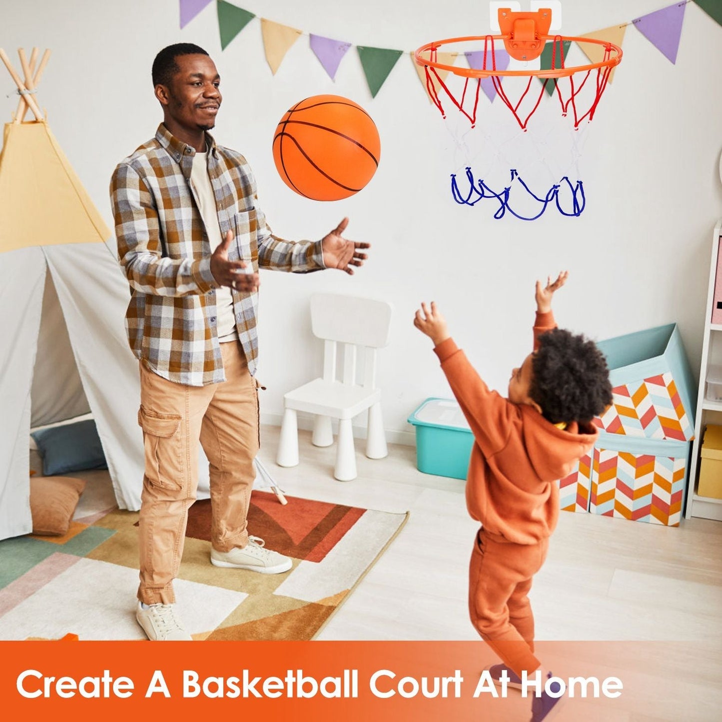 Silent Basketball with Ball Hoop Foam Bouncing Silent Basketball Uncoated High Density Foam Ball Indoor Low Noise Training Ball