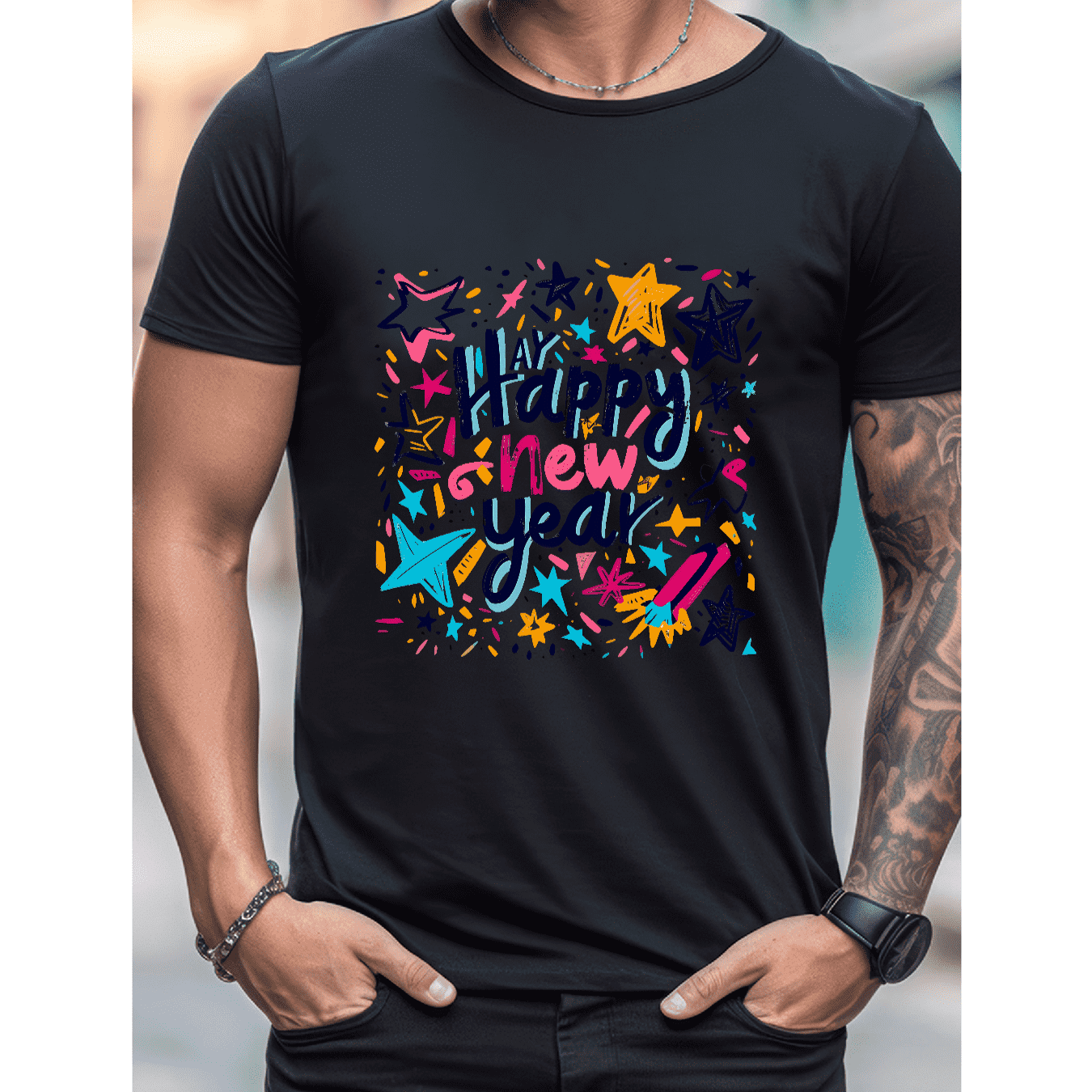 2025 New Year Cotton T-Shirt for Men - Stylish & Comfortable Short Sleeve Tee for All Seasons