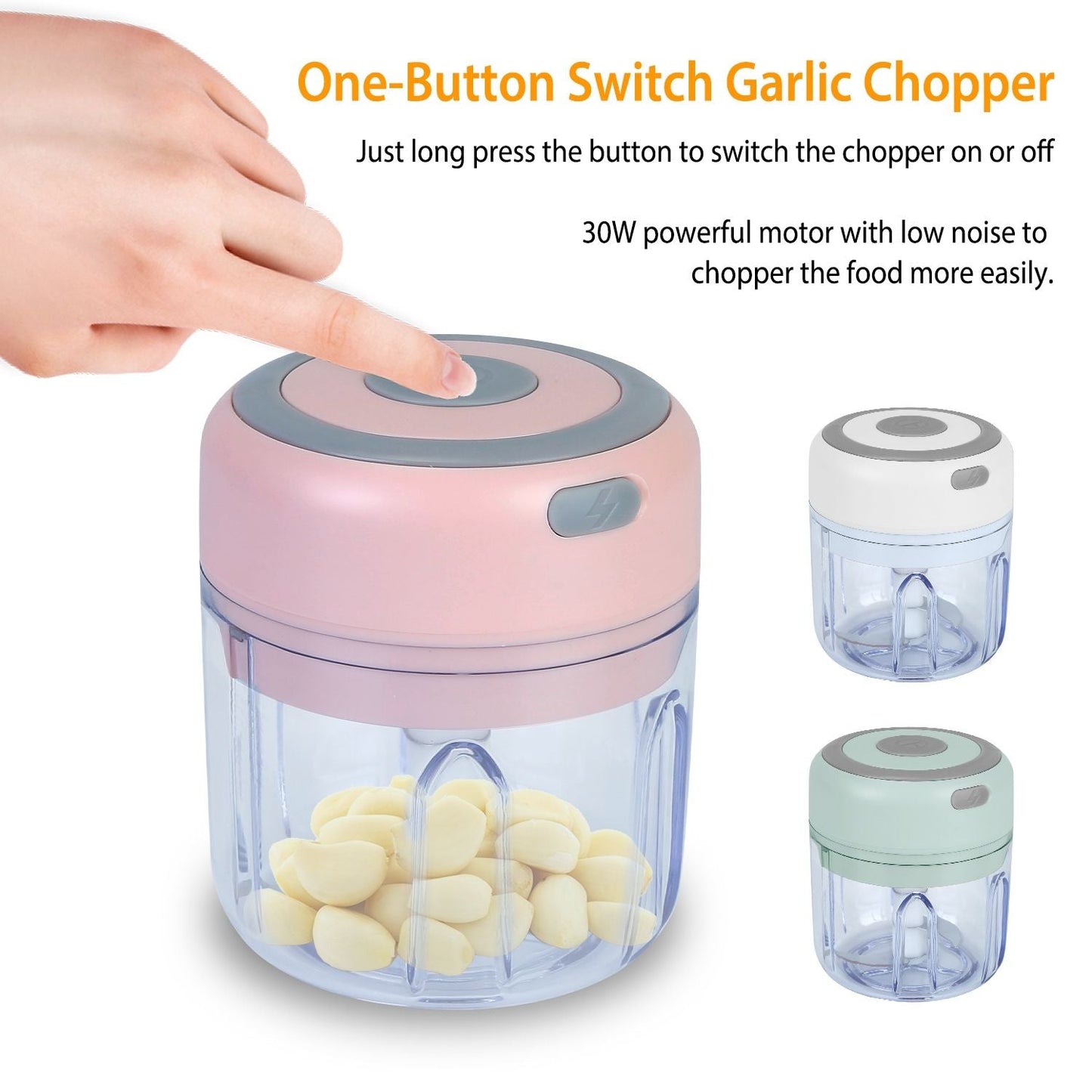 Mini Electric Garlic Chopper Ginger Chopper with 8.45OZ Capacity Cordless Garlic Mincer Food Chopper