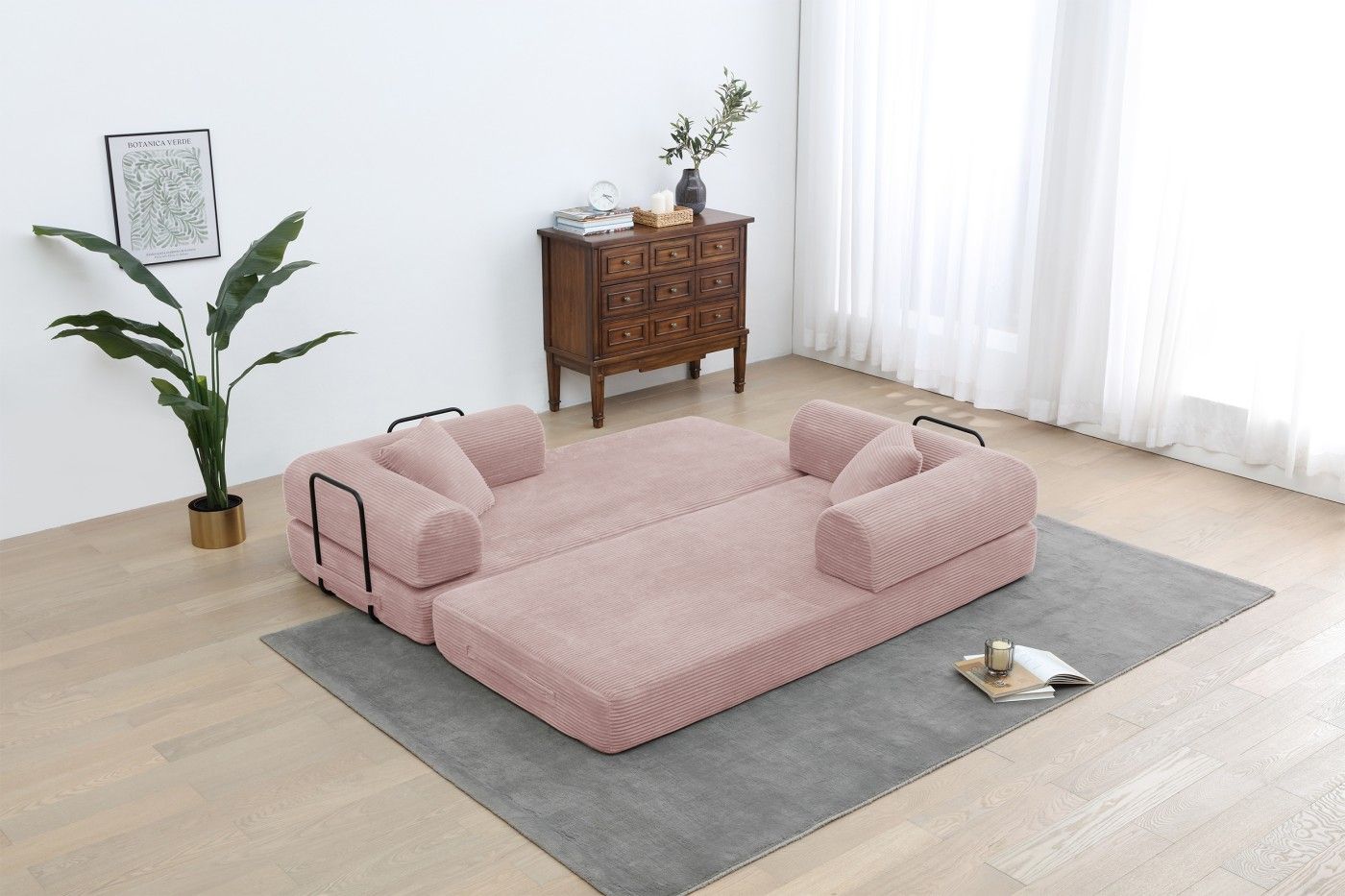 Foldable Sofa Bed, 77.9'' Folding Floor Couch, Compressed Convertable Sleeper Sofa, Memory Foam Couch with Pillow Back Support Armrest, 4-in-1 Futon Sofa Bed for Living Room, Army green