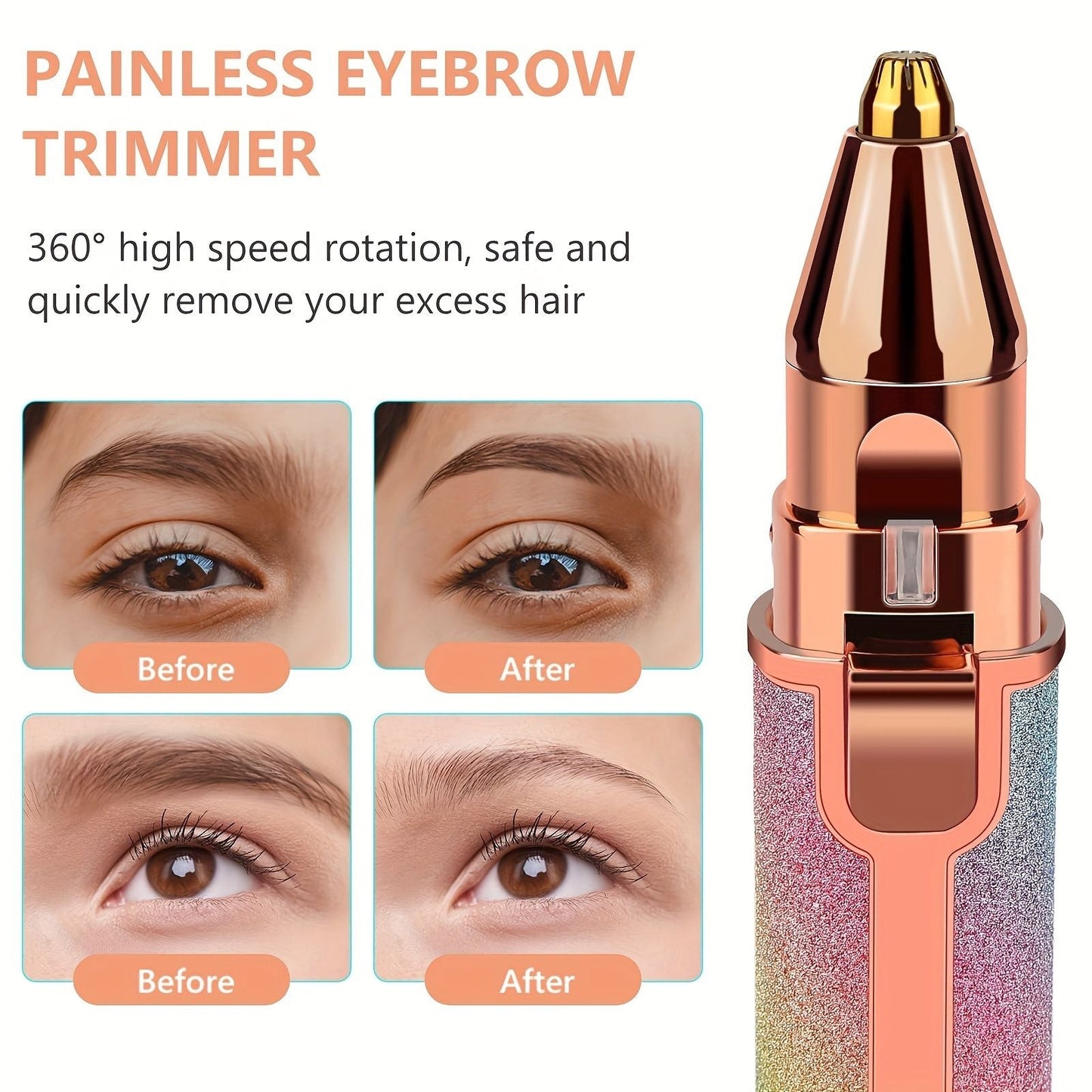 2-in-1 Eyebrow Razor for Women - Painless and Precision Facial Hair Removal with USB Rechargeable Trimmer and Built-in LED Light - Perfect for Nose, Lips, and Body