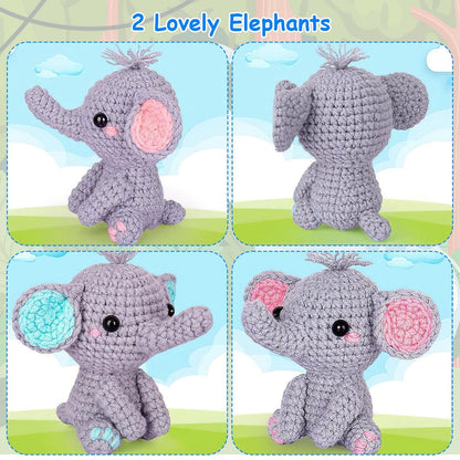 2 Lovely Elephants Crochet Kit Crochet Kit for Beginners DIY Knitting Supplies for Kids Adults 2 Types of Elephants