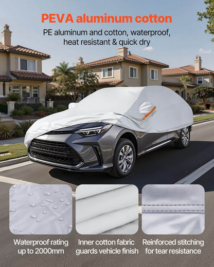 VEVOR Car Cover, Car Cover Waterproof for Dodge Challenger Full Size Sedan, Custom-fit All Weather Sun Rain Wind Dust Snow Protection Full Exterior Covers with Door Zipper and Cotton Lining, Silver
