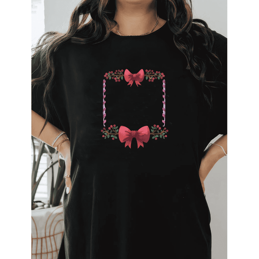 Casual Women's Cotton T-Shirt with Bow Detail - Trendy and Comfortable for Every Season