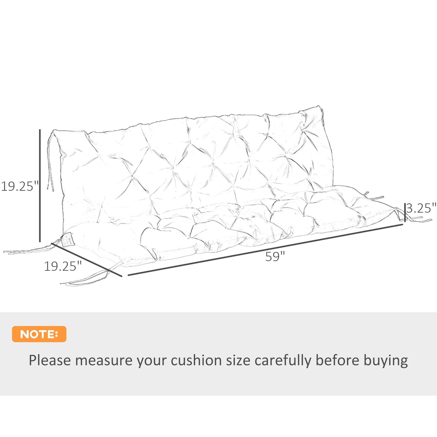 3 Seater Outdoor Seat Pads Bench Swing Chair Replacement Cushions Backrest for Patio Garden, Dark Grey