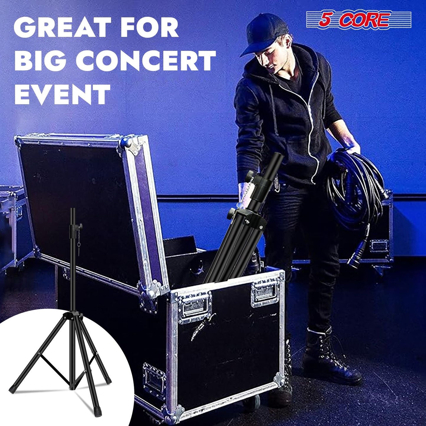5 Core Speaker Stand Tripod Floor Tall Adjustable Up to 72 Inch DJ Studio Monitor Stands Pole Mount - SS ECO 1PK WOB