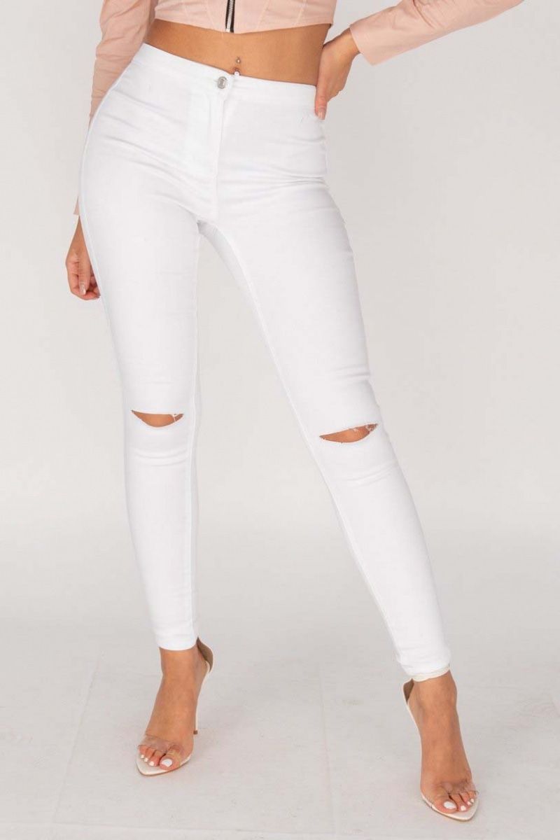 WHITE KNEE SLASH HIGH WAISTED JEGGING