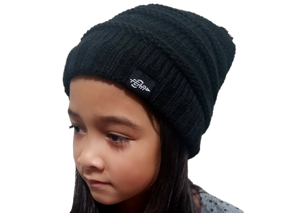Fear0 NJ Warmest Plush Insulated Black Knit Cable Toddler/Girls/Kids Beanie Hat