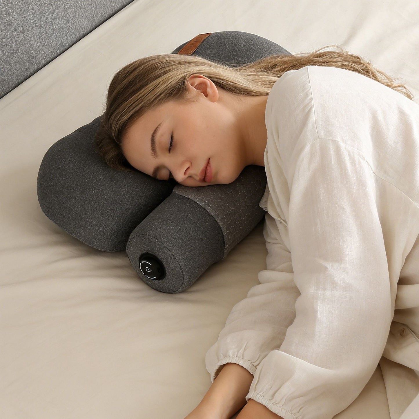 USB Heated Neck Pillow Zero Pressure Memory Foam Cervical Neck Pillow Heated Bed Pillow with Eye Mask Adapter for Pain Relief
