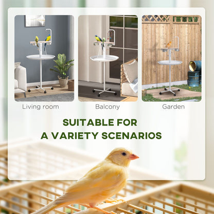 Bird Stand with Wheels, Perches, Feed Bowls, Round Tray for Parrot