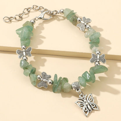 Natural Gemstone Beaded Butterfly Pendant Bracelet; Birthstone Bracelet; Friendship Bracelet St. Patrick's Day Decorations