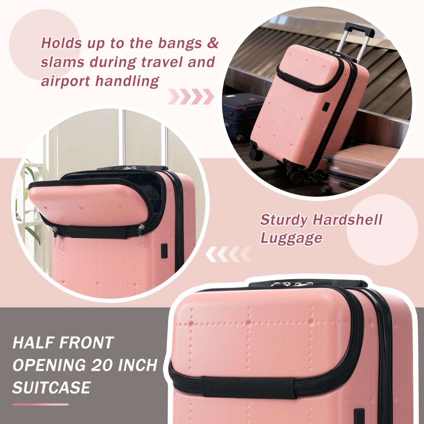Hardside Luggage Set 5 Piece with Bags,20IN Half-opening Carry on Luggage with USB Port, Expandable 24IN 28IN Luggage with Double Spinner Wheels TSA Lock