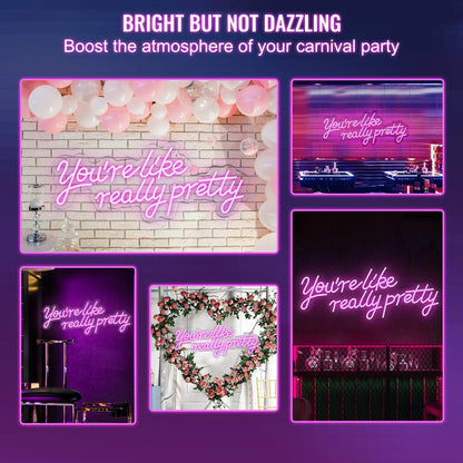 VEVOR You're Like Really Pretty Neon Sign, 27.5" x 12" Pink LED Neon Signs for Wall Decor, Large Lights Sign with Remote Control and Power Adapter, Used for Party, Wedding, Living Room, Office
