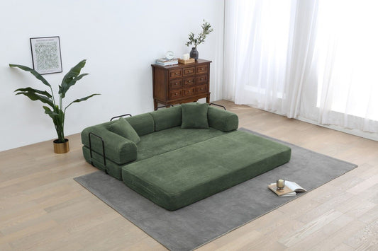 Foldable Sofa Bed, 77.9'' Folding Floor Couch, Compressed Convertable Sleeper Sofa, Memory Foam Couch with Pillow Back Support Armrest, 4-in-1 Futon Sofa Bed for Living Room, Army green