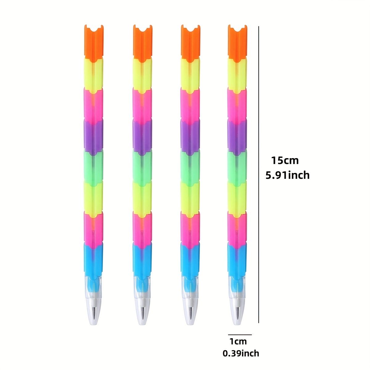 12pcs School Blocks Replaceable Core Rainbow Pencils Writing Tools Kids Gift Pencils Toy Stationery Pen Splicing Office Plastic 5.91*0.39inch