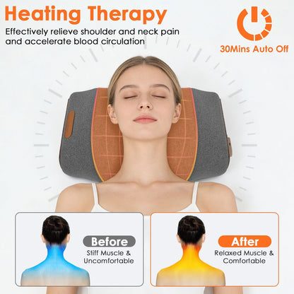 3-in-1 Neck Massager Pillow Ergonomic Massager with Heating Vibration Air Compression 30Min Timer for Neck Back Shoulder Pain Relief