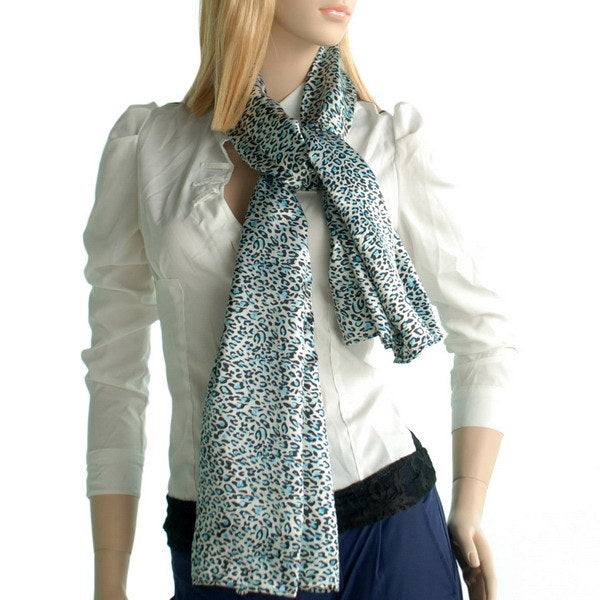 Blando Sky Blue Graceful Fashion Natural Leopard Pattern Silk Scarf/Wrap/Shawl(Large)